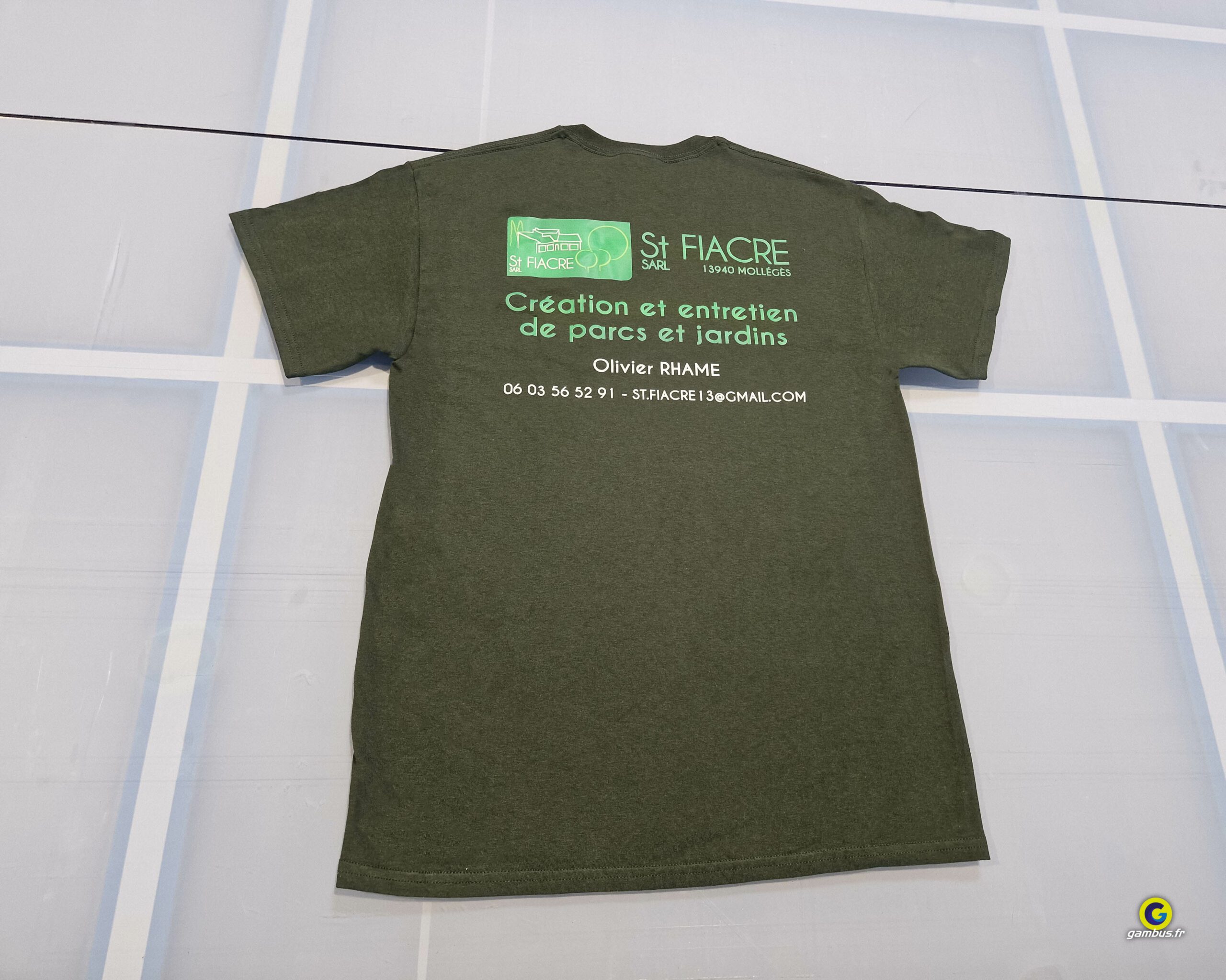 Textile Flocage DTF T Shirts Verts St Fiacre Jardins 6 Scaled, Gambus Enseignes